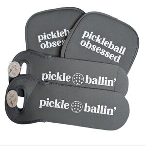 Pickleball Accessories 2 Gray "Pickleball Obsessed" Paddle Cases Ball/Wine Cases
